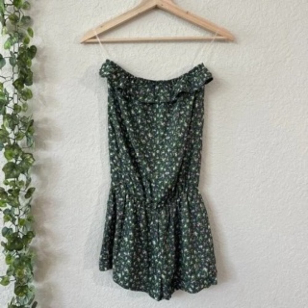 RED CAMEL | ROMPER SIZE SMALL GREEN FLORAL PRINT ELASTIC WAIST